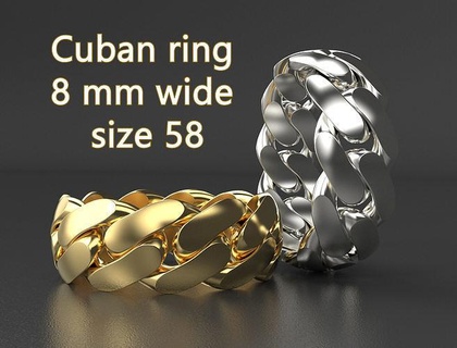 cuban ring 8 mm wide size 58 jewelry link links band stackable europe france printable united states men women chain rings cuba 3d print model - Mito3D