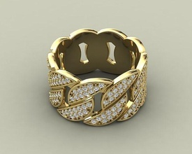 cuban ring diamond chain link gem luxury fashion unique circular man woman engagement jewelry gold printable usa wedding modern rings 3d print model - Mito3D