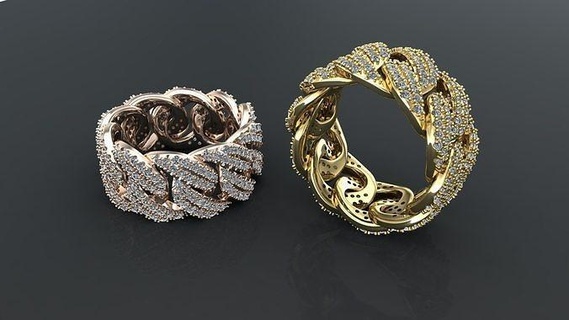 kubanisch Ring Diamanten 3d Modell Gold Silber druckbar desing Kuba Luxus Mode Schmuck ringkubanisch Kubanring Platin Goldrose Ringe 3d print model - Mito3D