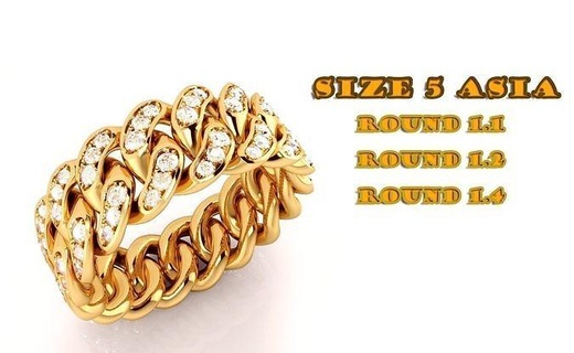 cuban ring s5 cuba rings jewelry usa canada asia diamond chain chains link links fashion printable stackble gold silver platinum gem woman 3d print model - Mito3D