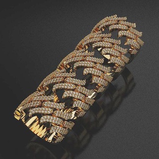 cubano anillo claveteado cadena oro lujo joya anillos diamante brillante modelo colección 3d rinoceronte enlace spikedlink pulsera joyería 3d print model - Mito3D