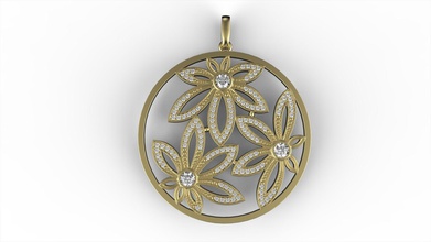 cubic zirconia flower pendant jewelry gem gold precious pendants 3d print model - Mito3D