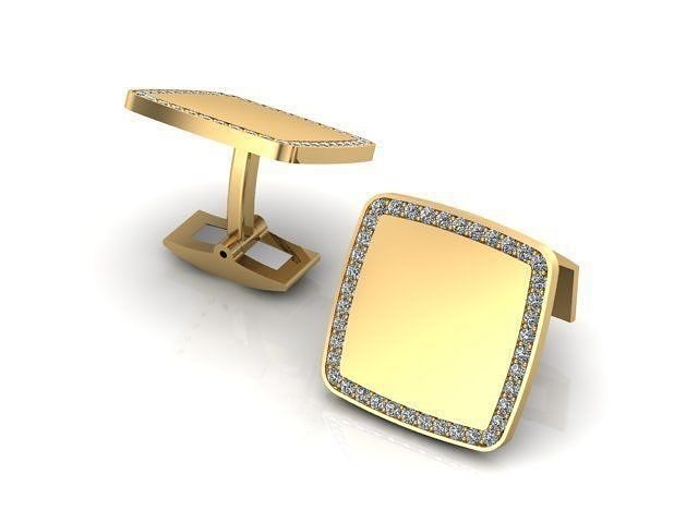 cufflink cushion pave set diamonds diamond gold men fashion jewelry cufflinks 3D print model - Mito3D