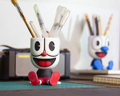 cuphead flower pot pen holder hero super cosplay toy accessories games house mugman sculpture statue video game 3d print model - Mito3D