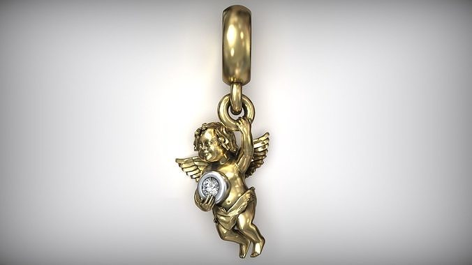 Cupidon ange diamant facette charme pendentif chérubin Valentin doux l'amour or perles bracelet bijoux j3ds pendentifs 3D print model - Mito3D