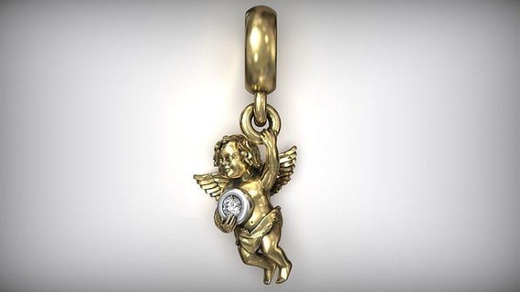 cupid angel diamond bezel charm pendant cherub valentine sweet love gold beads bracelet jewellery j3ds jewelry pendants 3d print model - Mito3D