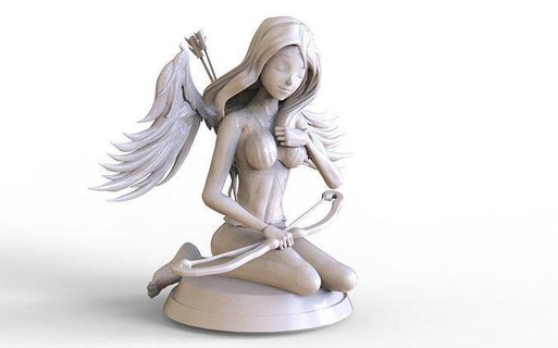 Cupido ragazza angelo dolce arco freccia San Valentino giorno amore cuore scultura Ali cherubino romanza ala arte sculture 3d print model - Mito3D