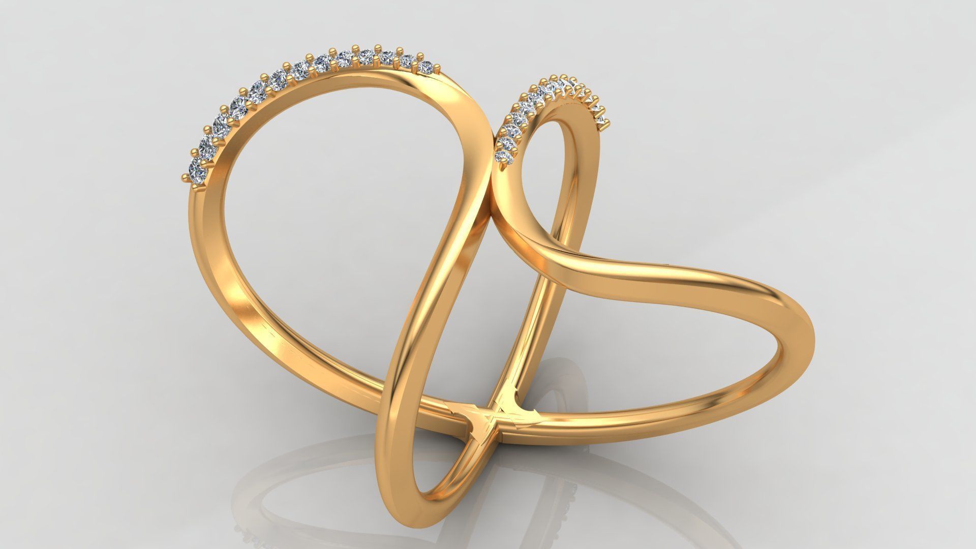 curva croce 2 face anello di diamanti in oro gioielli diamante curvo moda persone umana stampabile gioiello fidanzamento gemma stile donna ragazza matrimonio anelli 3D print model - Mito3D