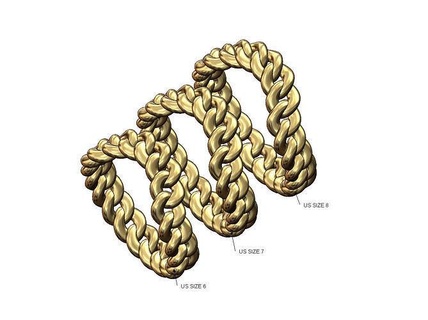 curved cuban link band us sizes 6 7 8 chain ring gold printable jewelry jewellery fashion silver sterling stackable bling cuba 3d model rings 3d print model - Mito3D