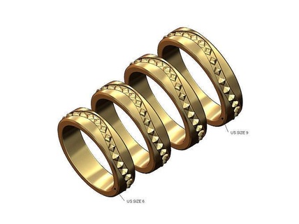 curved studs fashion cigar band us sizes 6to9 spike stud pyramid ring fluted jewelry gold silver printable jewellery stacker stackable luxury minimalist modern statement 3d model rings 3d print model - Mito3D