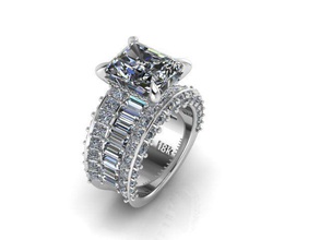 cojín de baguette precios anillo la joyería los diamantes oro compromiso boda anillos 3d print model - Mito3D