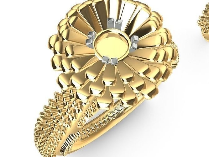 cushion cut flower ring stl verified jewelry jewellery diamond printable fashion gold prototyping 3d cad brilliant engagement beauty rings 3D print model - Mito3D
