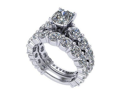 cushion cut round diamond wedding set golden finger jewelry ring rings 3d print model - Mito3D