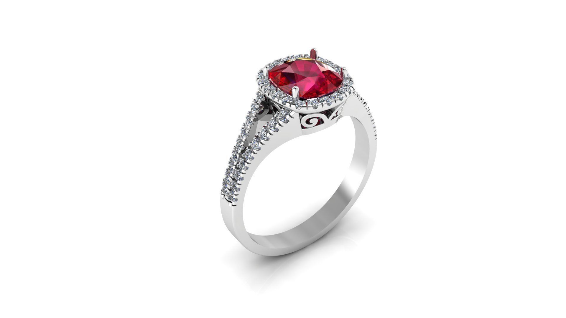 cojín de corte rubí anillo diamantes la joyería los diamondo piedras preciosas joya ruby las gemas el diamante precioso gem esmeraldas recortes facetas oro anillos 3D print model - Mito3D