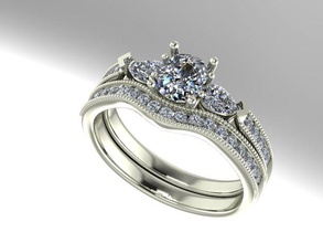 taille coussin de mariage ensemble bijoux le diamant bague en imprimable l'engagement l'anneau les anneaux 3d print model - Mito3D