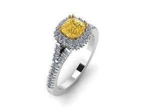 coussin double halo de diamants ahlo anneau bijoux or le les l'engagement anneaux 3d print model - Mito3D