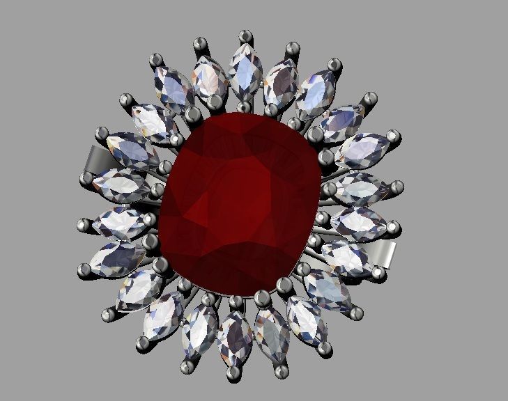 cushion marquise ring jewelry diamond gemstone jewellery ruby emerald sapphire marquisering cushionring silver gold printable 3dprint rings 3D print model - Mito3D