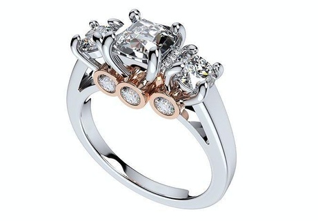 cushion side round diamonds trilogy ring taper shank-tcsrd-tp engagement wedding women jewelry diamond jewels fashion design gold cut printable gemstone 3d rings 3d print model - Mito3D