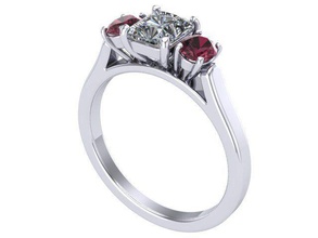 cushion sq ovar ruby three stone ring jewelry diamonds rings gold gem engagement 3d print model - Mito3D