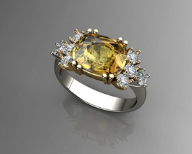 coussin jaune saphir bague en diamant bijoux de l'anneau le mariage l'engagement platine brillante les anneaux 3d print model - Mito3D