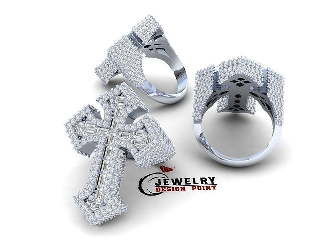 personalizado cruzar Medio camino anillo Esmeralda diamante Fleury anillos joyería joya religioso cristiano católico religión cruz personalizada Jesús alivio 3D print model - Mito3D