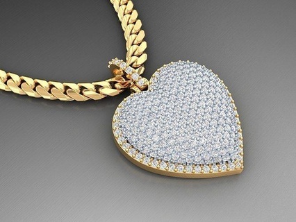 custom heart dome two-tone pendant - hip-hop two tone printable diamond engagement fashion love jewelery cad 3d 3dheart ring models usa gold jewelry pendants 3d print model - Mito3D