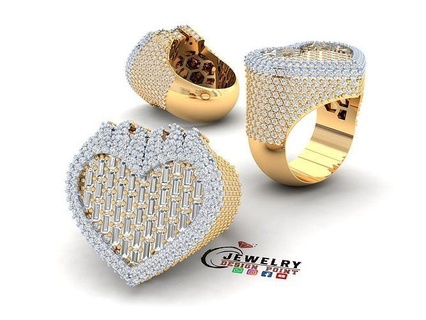 custom heart fire halfway diamond ring - jewelry rings love memory hip hop gold printable jewellery silver pendant 3d print model - Mito3D