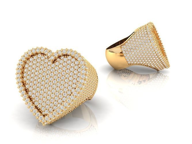 personalizado corazón anillo Medio camino diamante joyería joya imprimible anillos Boda compromiso brillante oro hip hop colgante pendiente cadera salto lujo plata Hazme 3D print model - Mito3D