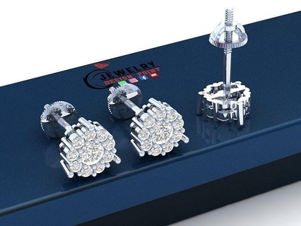 custom round shape studs - diamond 9mm unisex earring ice stud beauty jewelry gold manstuds diamondstuds jewel earrings diamondearring unisexstud 3d print model - Mito3D