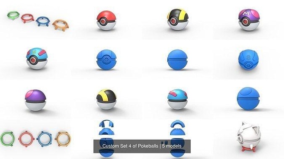 Benutzerdefiniert einstellen 4 Pokeballs Pokeball Pokémon drucken druckbar Konzept Spielzeug Ultraball super Ball Meister Hobby DIY 3d print model - Mito3D