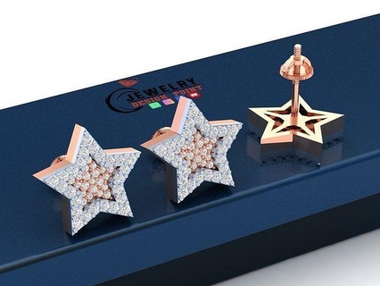 custom star diamond studs 14 mm - fully ice stud unisex earring valentine beauty jewelry gold manstuds diamondstuds jewel earrings stars starstud 3d print model - Mito3D
