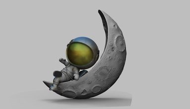 fofa chibi astronauta on lua 3d impressão modelo espaço estrela planeta astronomia solar apolo saturno meteoróide ciência lunar jogos brinquedos 3d print model - Mito3D