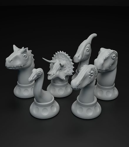 niedlich dinosaurier schach stücke einstellen beabsichtigt 3d drucken dino spiel druckbar tafel stilisiert rex könig strategie karikatur minis miniatur figur skulptur statue kreatur spiele spielzeuge 3D print model - Mito3D