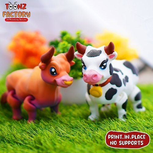 mignonne flexi vache taureau articulé flexy flexible lien montagnard jouet chauve souris usine valentin agiter impression in endroit no soutiens jeux jouets 3D print model - Mito3D