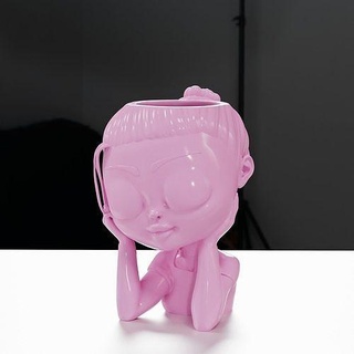 cute girls face flower pot - dream girl penholder drainage house decor 3d print model - Mito3D