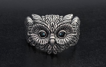 cute owl ring bird wings gems jewelry jewellery head diamant wild animal nature boho bohemian printable gift wedding rings sculpture 3d print model - Mito3D