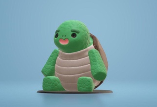 niedliche Schildkröte Kunst Niedlich kawaii sitzen Tier grün chibi shell Skulpturen 3d print model - Mito3D