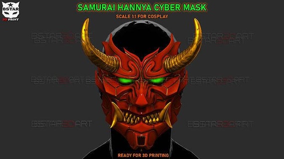 cibernético samurai hannya máscara japonés fantasma casco cosplay accesorios oni diablo demonio tsushima disfraz Arte esculturas 3d print model - Mito3D