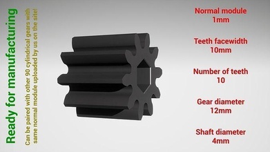 cylindrical gear - paired z10 m1 d12 d4 gearwheel cog cogwheel teeth print steel metal plastic tool industrial mechanism machinery differential technology engine transmission science engineering 3d print model - Mito3D