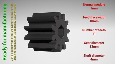 zylindrisch ausrüstung gepaart z11 m1 d13 d4 zahnrad zahn zähne drucken stahl metall plastik werkzeug industriell mechanismus maschinen differential technologie motor übertragung wissenschaft ingenieurwesen 3d print model - Mito3D