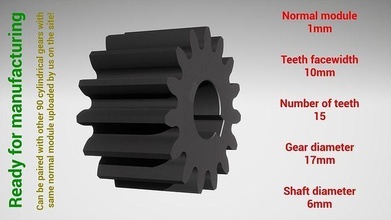 cylindrique équipement jumelé z15 m1 d17 d6 dent roue dentée dents impression acier métal Plastique outil industriel mécanisme machinerie différentiel technologie moteur transmission science 3d print model - Mito3D