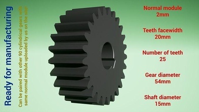 cylindrical gear - paired z25 m2 d54 d15 gearwheel cog cogwheel teeth print steel metal plastic tool industrial mechanism machinery differential technology engine transmission science 3d print model - Mito3D
