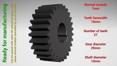 cylindrical gear - paired z27 m1 d29 d10 gearwheel cog cogwheel teeth print steel metal plastic tool industrial mechanism machinery differential technology engine transmission science engineering 3d print model - Mito3D