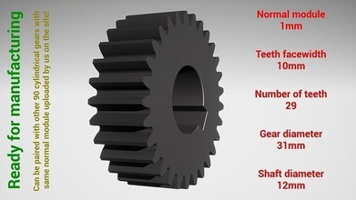 cylindrical gear - paired z29 m1 d31 d12 gearwheel cog cogwheel teeth print steel metal plastic tool industrial mechanism machinery differential technology engine transmission science engineering 3d print model - Mito3D