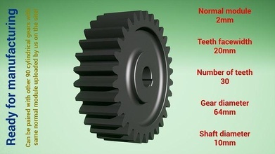 cylindrical gear - paired z30 m2 d64 d10 gearwheel cog cogwheel teeth print steel metal plastic tool industrial mechanism machinery differential technology engine transmission science engineering 3d print model - Mito3D