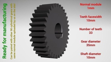 cylindrical gear - paired z33 m1 d35 d10 gearwheel cog cogwheel teeth print steel metal plastic tool industrial mechanism machinery differential technology engine transmission science engineering 3d print model - Mito3D