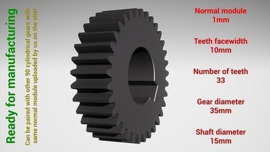 cylindrical gear - paired z33 m1 d35 d15 gearwheel cog cogwheel teeth print steel metal plastic tool industrial mechanism machinery differential technology engine transmission science engineering 3d print model - Mito3D