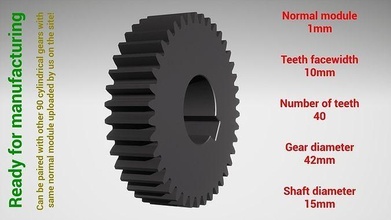 cylindrical gear - paired z40 m1 d42 d15 gearwheel cog cogwheel teeth print steel metal plastic tool industrial mechanism machinery differential technology engine transmission science 3d print model - Mito3D