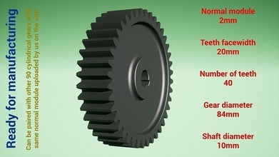 cylindrical gear - paired z40 m2 d84 d10 wheel cog robot teeth print steel metal plastic tool industrial mechanism machinery differential technology engine transmission science engineering 3d print model - Mito3D