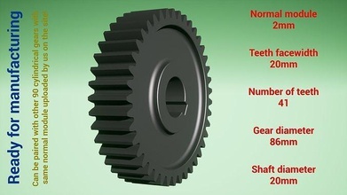 cylindrical gear - paired z41 m2 d86 d20 wheel cog robot teeth print steel metal plastic tool industrial mechanism machinery differential technology engine transmission science engineering 3d print model - Mito3D